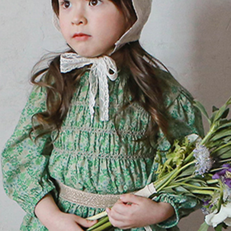 Primavera 2024 fresa Shan Corea del Sur ropa para niños camisa de manga larga plisada floral para niñas en stock