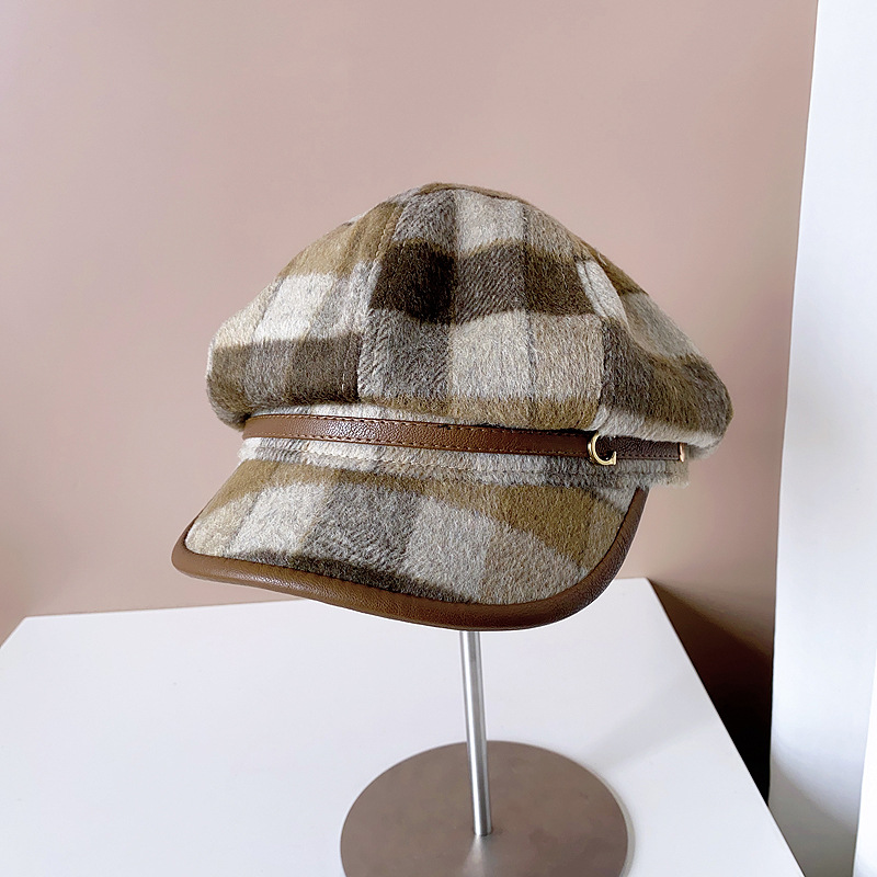 Women's Elegant Simple Style Plaid Wide Eaves Beret Hat display picture 15