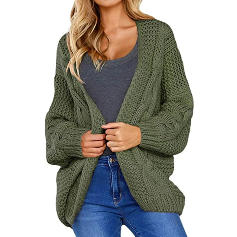 Directo de fábrica transfronteriza Europea y Americana Comercio Exterior Nueva aguja gruesa giro perezoso punto cardigan color sólido abrigo suelto para las mujeres image 6