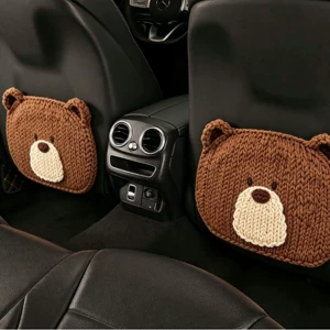 Car Rear Seat Anti-Kick Pad with 3D Texture Effect, Knitted Bear Design, Children's Anti-Dirt Protective Pad, Seat Back Protection Pad