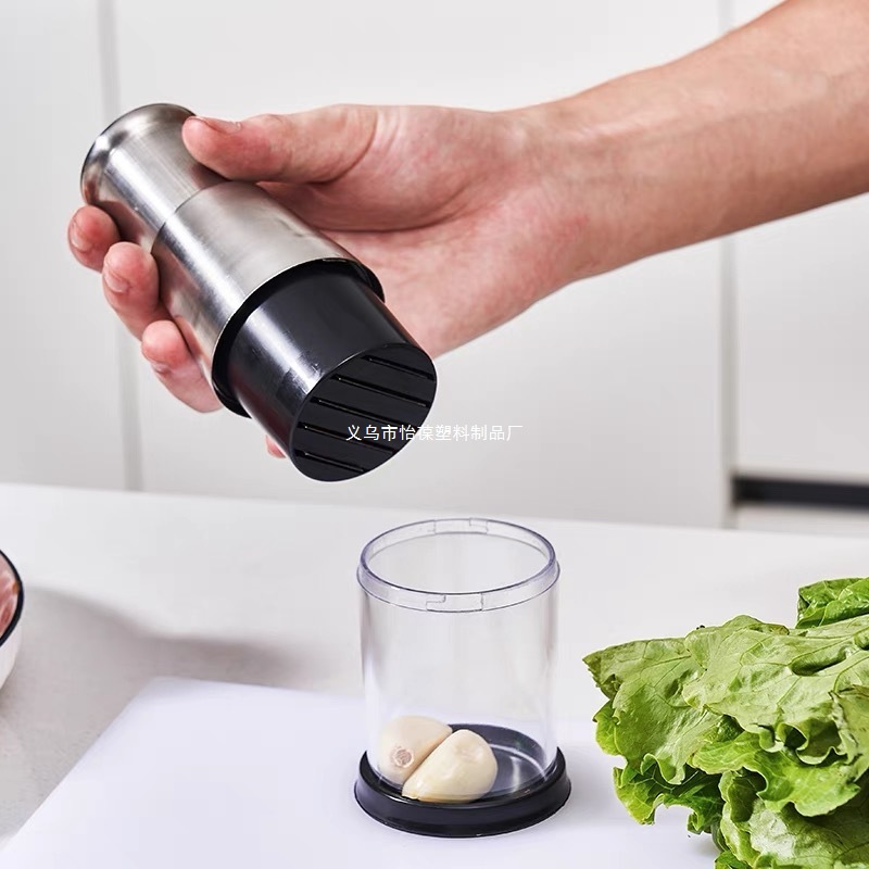 Máquina de ajo especial para cocina con cuchillo de palmaditas alemán, máquina de ajo de acero inoxidable, prensa de ajo manual multifuncional de tecnología negra