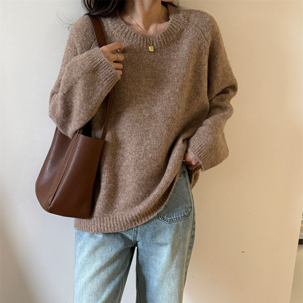 24 invierno Puyuan perezoso viento grueso suave glutinoso chaqueta suéter para mujeres otoño invierno nuevo estilo coreano ancho