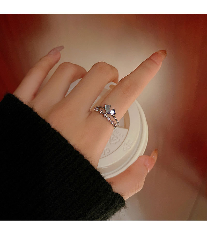 Fashion Heart Shape Copper Plating Inlay Zircon Open Ring 1 Piece