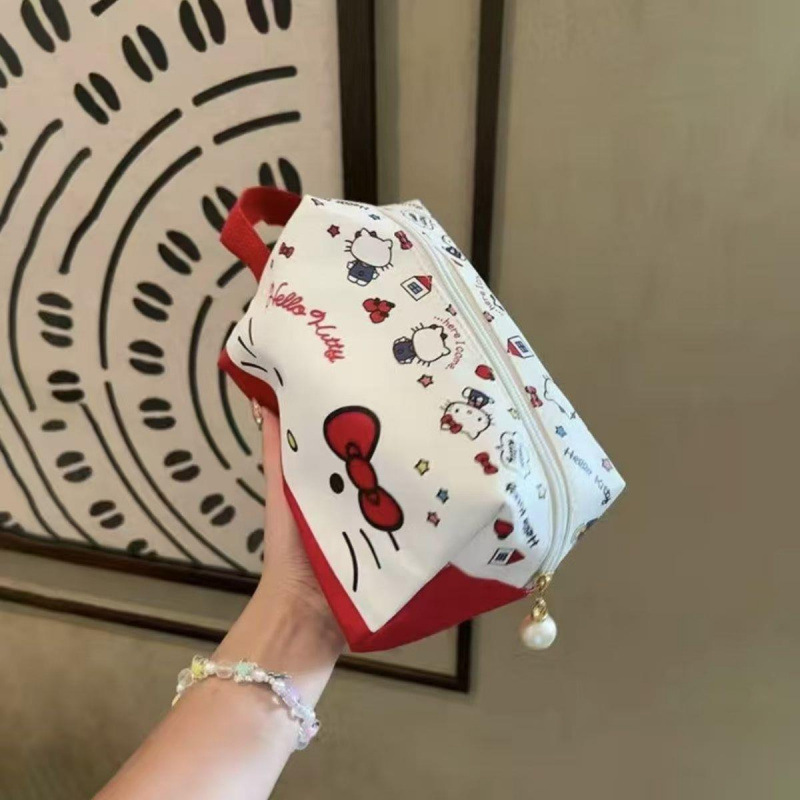 Helloikitty bolsa de maquillaje portátil de gran capacidad de viaje Sanrio almacena encantador nicho de dibujos animados en el viento