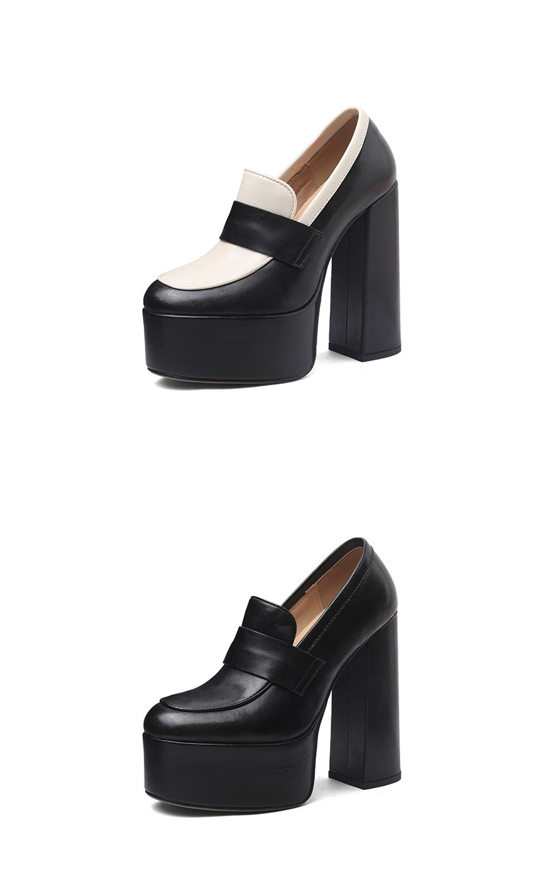 Giày cao gót nữ đế xuồng platform gót vuông 14cm, phong cách trình diễn, đế dày không mỏi chân — màu đen, màu trắng ngà chi tiết 9