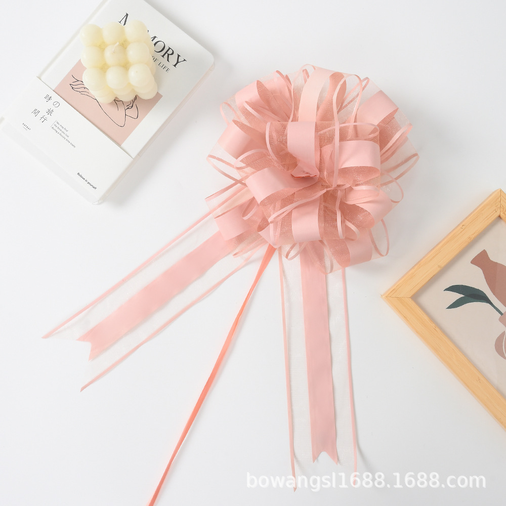 Transfronterizo extra grande 6.4 Macarons de color liso y elegante, gasa de nieve alargada, flor de dibujo, coche de boda, canasta de frutas, decoración de apertura, color de dibujo