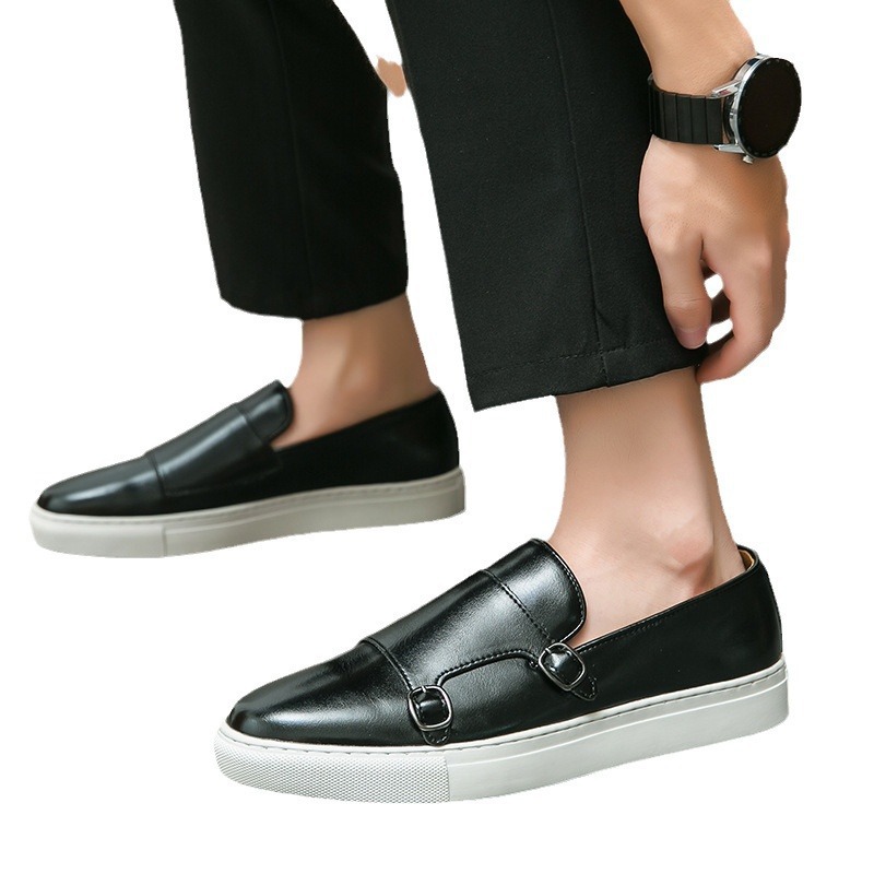 Zapatos de doble botón Lefour para hombres, zapatos de skate de estilo casuales británicos, zapatos casuales de cuero de moda de tamaño grande para hombres