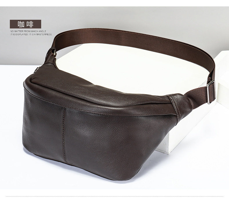 Túi đeo ngực nam da bò lớp đầu thời trang, túi thắt lưng da dung tích lớn chống mài mòn, 26×19×18 cm — Màu cà phê, Màu đen chi tiết 23