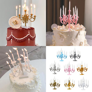 Vintage European Style Gold Silver Small Candelabra Cake Decoration Dress Decoration Candle Birthday Candle Cake Plug-in