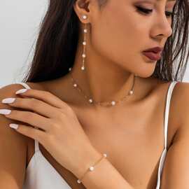 欧美跨境气质简约珍珠链条流苏项链女 ins冷淡风多层颈链necklace