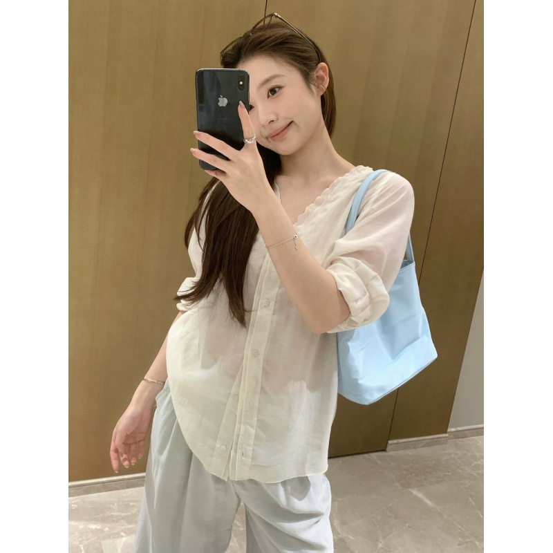 Korean Style Lazy Style Gentle and Artistic Sun Protection Shirt for Women, New Summer Style, Simple and Comfortable Shirt, Light and Age-Reducing Top Korean Style Lazy Style Gentle and Artistic Sun Protection Shirt for Women, New Summer Style, Simple and Comfortable Shirt, Light and Age-Reducing Top