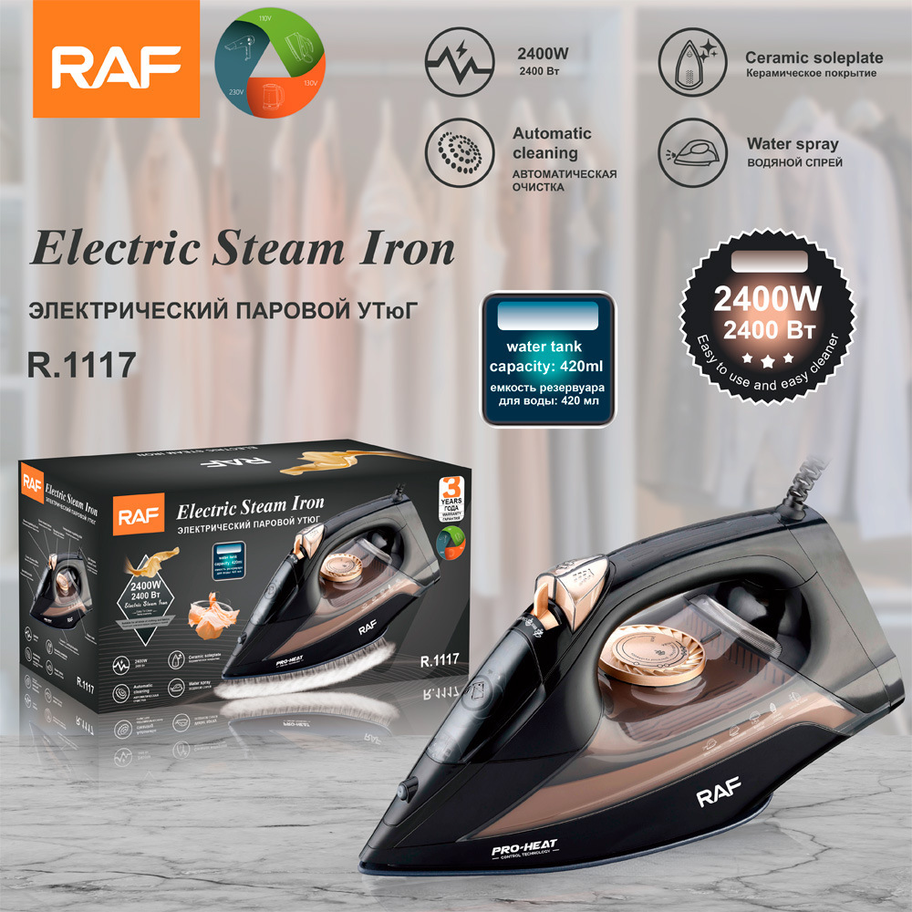 Raf European Standard Cross-Border Household Steam Iron Portable Ironing Machine Three-Speed Temperature-Adjustable Pressure-Type High-Power Electric Iron