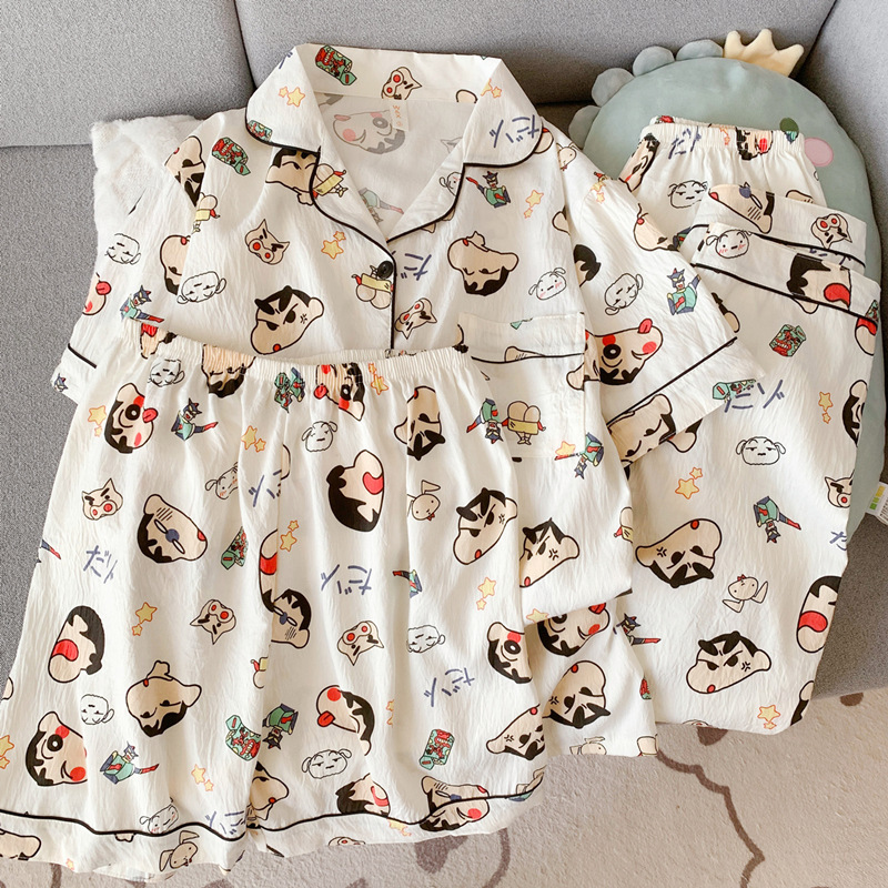 Cartoon Crayon Shin-Chan Men's Pajamas Summer Pure Cotton Gauze Short-Sleeved Loose Home Clothes 2026 New Three-Piece Set