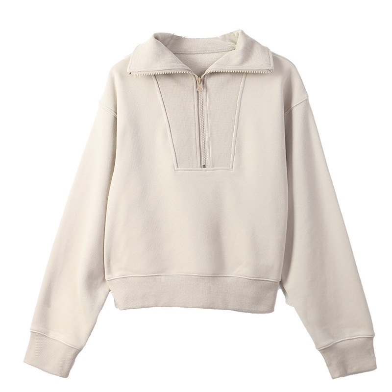 CANVAUS medio cuello abierto cremallera suéter forrado de lana de las mujeres Otoño e Invierno gota hombro manga larga suelta capa de color sólido simple superior