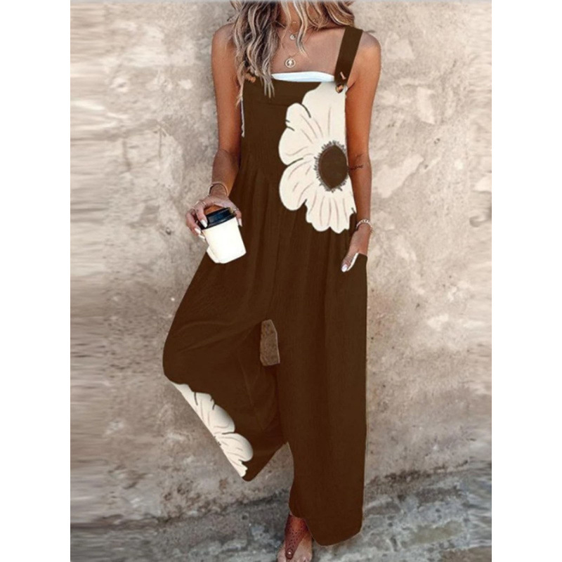 2025 New Amazon Summer New Women's Printed Retro Jumpsuit European and American Loose Sleeveless Design