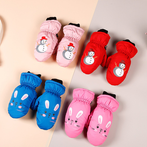 Children's Ski Gloves Winter Warm Downproof Cotton Waterproof Snow Play Gloves Outdoor Ski Gloves for Boys and Girls