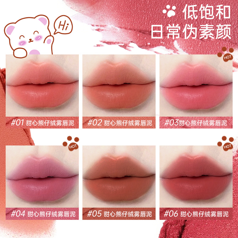 JOJO DIARY Sweet Heart Bear Lipstick Matte Niebla Velvet Blanking No Touch Cup Colgante Cross-Border Beauty Girl
