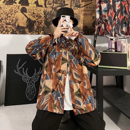 Vintage Hong Kong Style Ins Inspired Long-Sleeve Floral Shirt for Men and Women, Couples Fashion, Loose Fit TrendyLazy StyleCuban Shirt