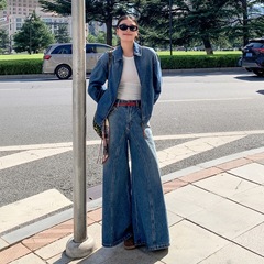 老钱风穿搭chic高级感巨好看宽松牛仔套装女秋季两件套高腰阔腿裤