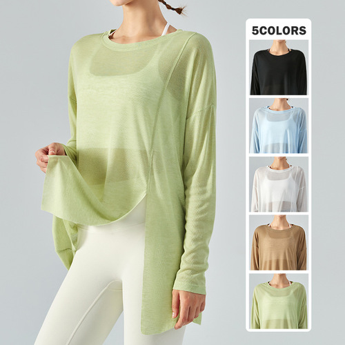Tencel Yoga Cover-Up Long Knotted Long Sleeves Loose Thin Sports Top Casual Loose Fitness Wear