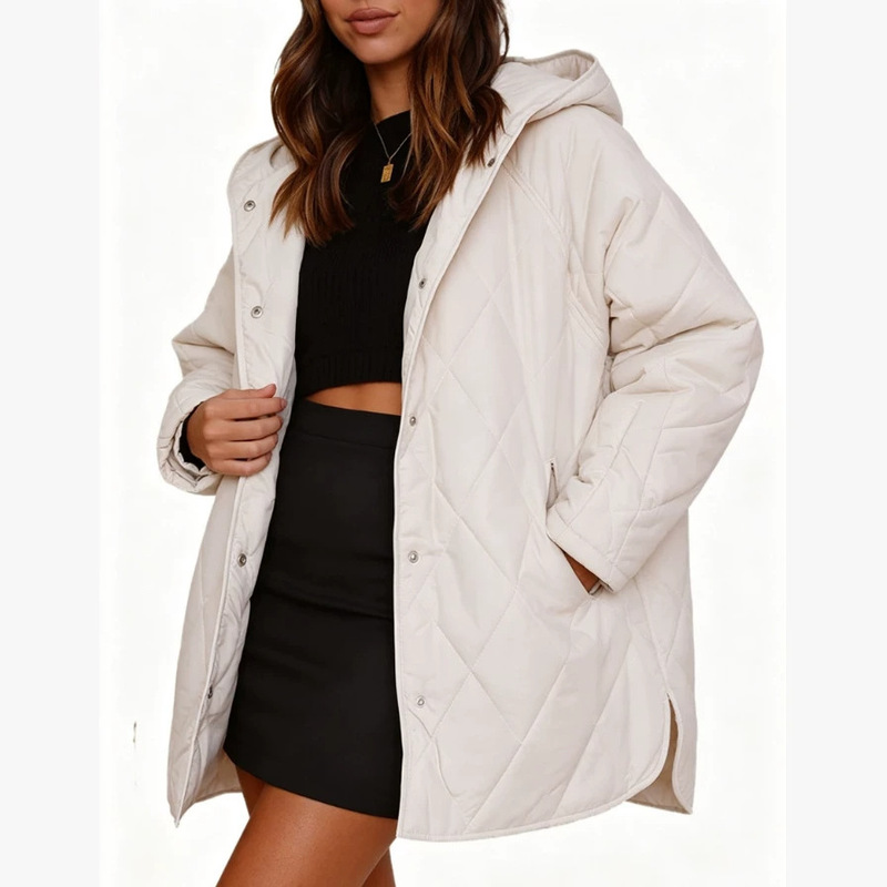 2026 Diamond Quilted Hooded Lightweight Mid-Length Cotton Coat for Women, Autumn and Winter Loose Casual Warm Jacket for Women 2026 Diamond Quilted Hooded Lightweight Mid-Length Cotton Coat for Women, Autumn and Winter Loose Casual Warm Jacket for Women