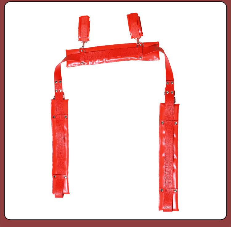 Jiuai SM Bed Strap Bondage Set with Handcuffs and Leg Spreader, Black PU — detail image 12
