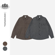BSAPA美式复古格子衬衫男女同款休闲情侣格纹上衣宽松衬衣CS3108