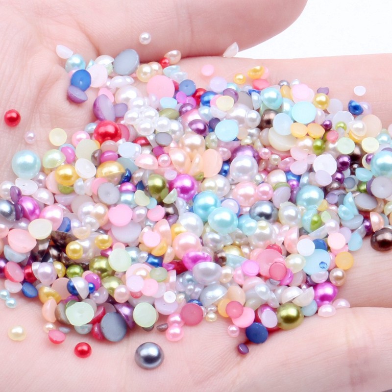 1.5-14ミリメートルカラーフラット半円パールビーズビーズヘアクリップdiyアクセサリー携帯電話樹脂材料アクセサリー|undefined