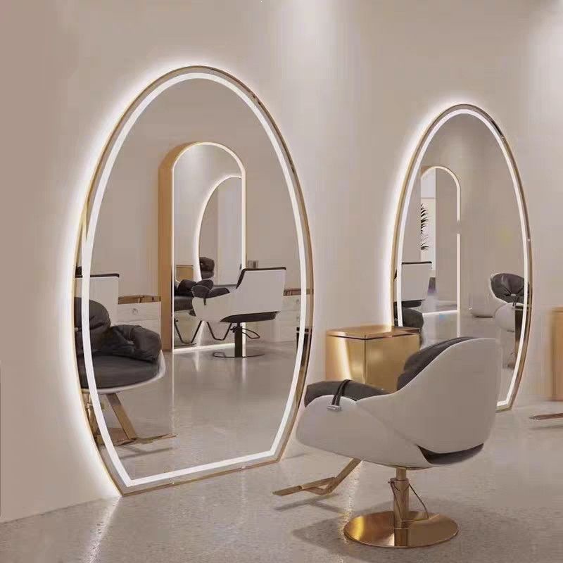 Espejo de Peluquería con Luz LED de Metal De Pie para Salón de Belleza