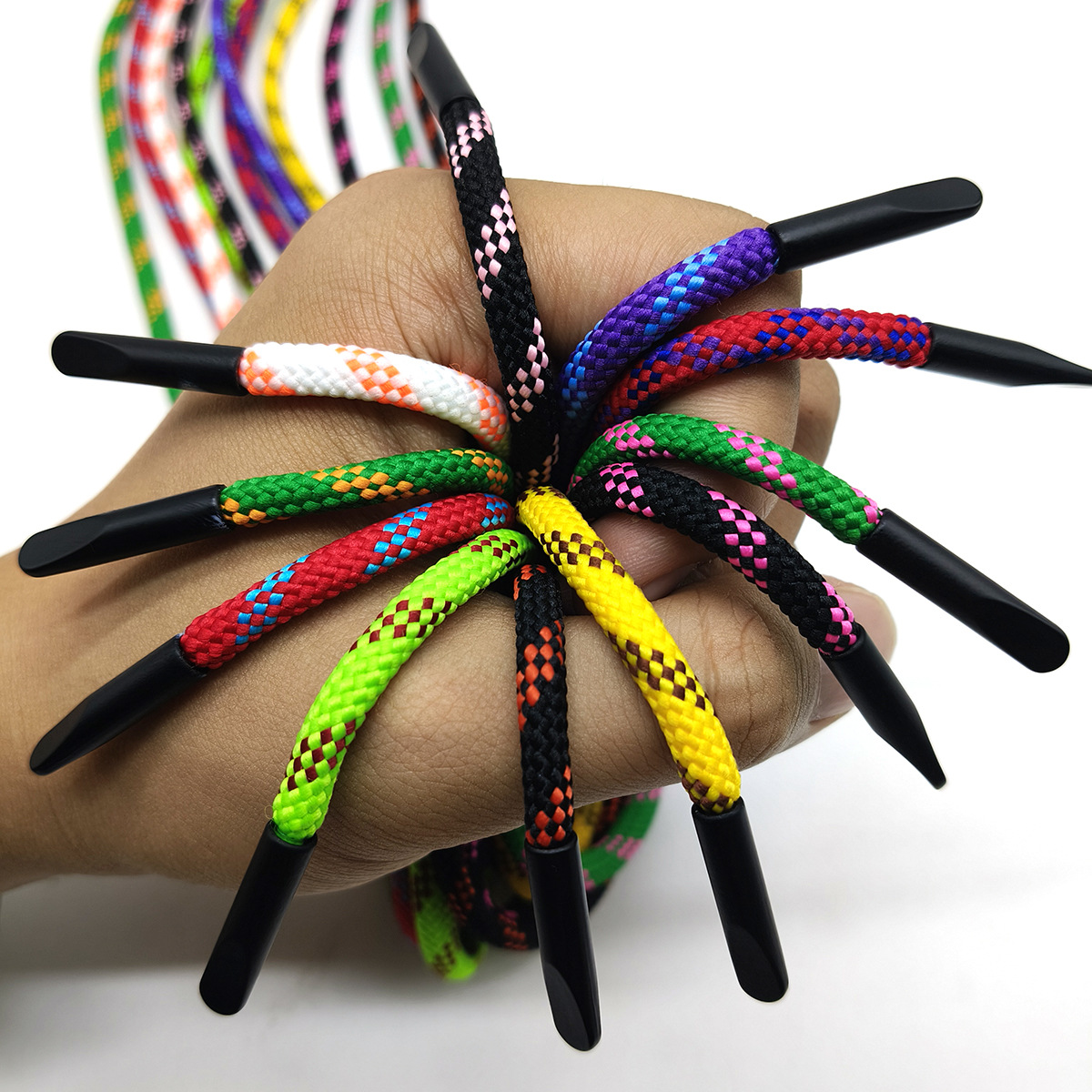 5mm poliéster de color núcleo grueso Miu sistema bicolor punto de salto sombrero cuerda tejida cuerda de metal de boca de pato cuerda plana cuerda de cintura