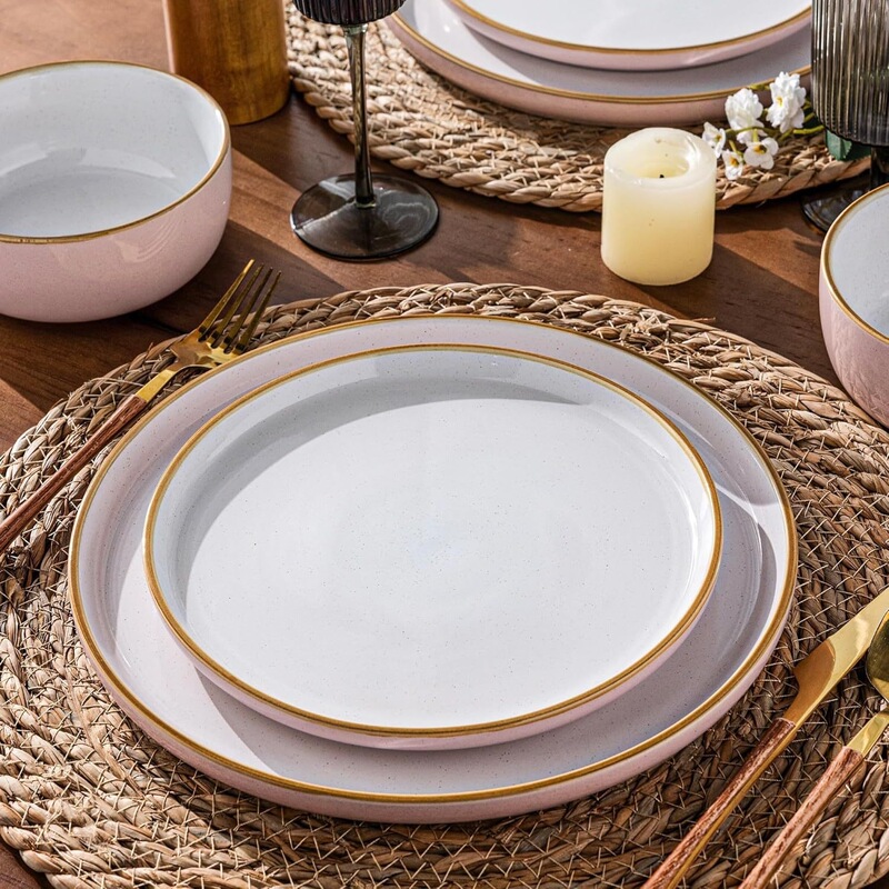 12-piece ceramic plate and bowl set, hand-painted, dishwasher-safe, a great household item 12-piece ceramic plate and bowl set, hand-painted, dishwasher-safe, a great household item