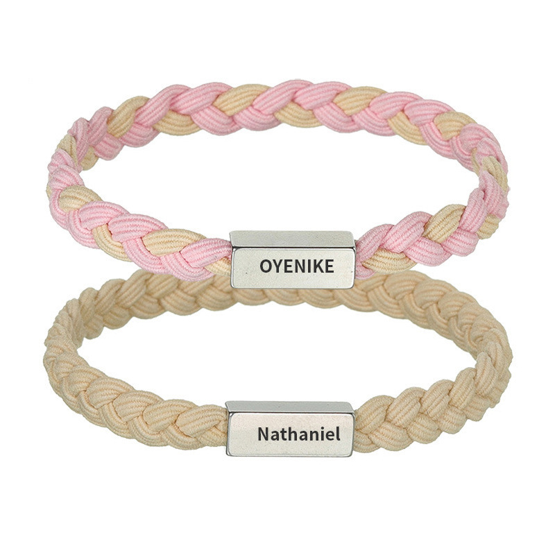 New couple lettering bracelet diy stainless steel column lettering elastic woven small rubber band hand rope lovers gift New couple lettering bracelet diy stainless steel column lettering elastic woven small rubber band hand rope lovers gift