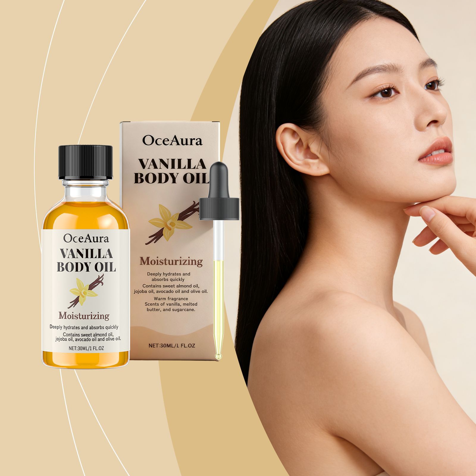 Oceaura Vanilla Moisturizing Oil Gently Softens and Smooths the Skin, Moisturizes and Cares for It, Providing Comfort for Daily Care