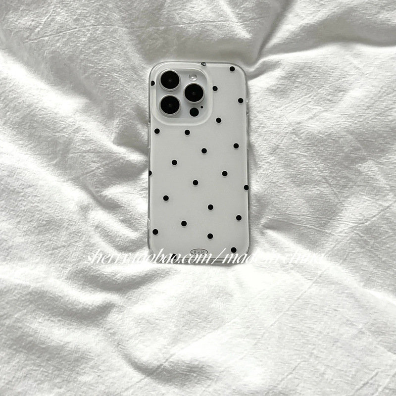 Minimalist Black Polka Dot iPhone 17 Pro Max Phone Case Suitable for Apple 16 Pro Max White Background Imd Cover 15