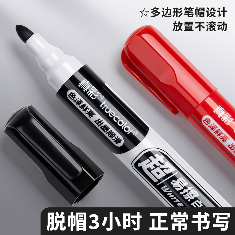 True Color 0996 Pluma de pizarra borrable Pluma de agua de pizarra Pluma de marcado negro a base de agua borrable Cabeza gruesa de tablero de dibujo rojo del maestro