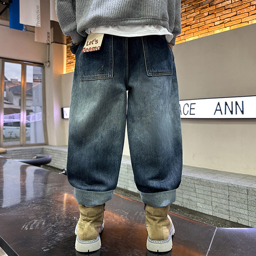 Boys' Pants Spring and Autumn Jeans 2024 New Style Handsome and Trendy Children's Spring Clothing Medium and Large Children's Spring Casual Pants