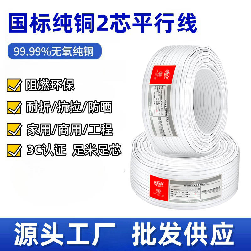 源头工厂白色二芯bvvb.rvvb护套线4平方户外家装国标铜芯电线电缆