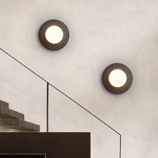Japanese Wabi-Sabi Style Black Travertine Staircase Wall Lamp B&B Entrance Bedside Pull Cord Wall Lamp Corridor Aisle Lamp
