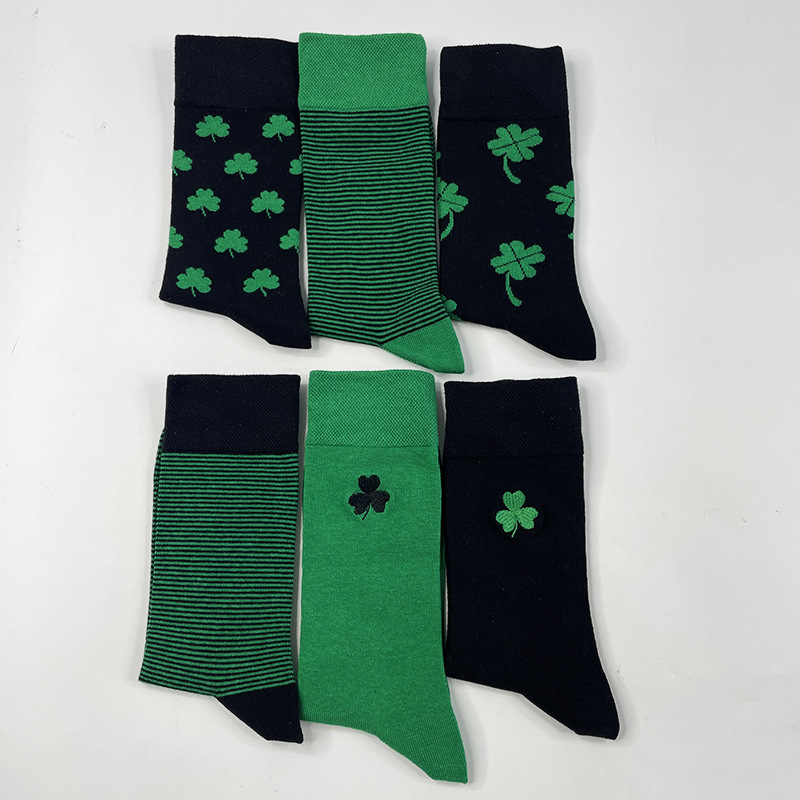 Cross-Border St. Patrick's Day Clover Cotton Irish Carnival Party Short Men's Socks