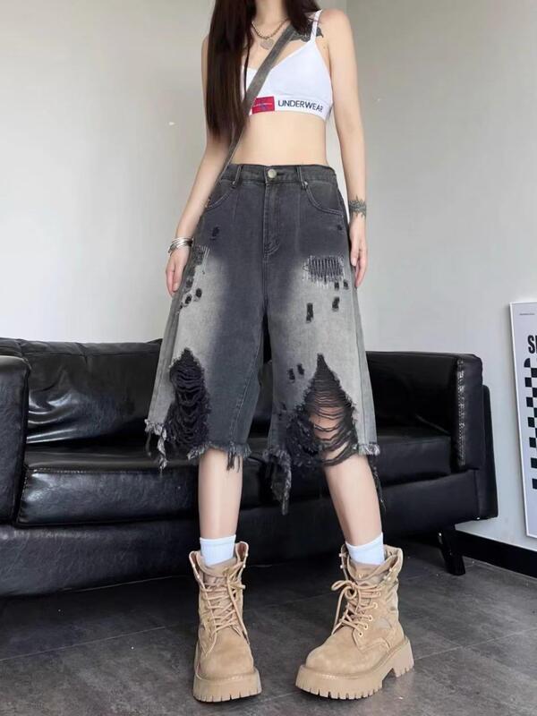 In Stock New 2023 Spring Youth popular thin men's jeans washed shorts straight low waist