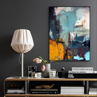 Original Abstract Blue Art Wall Hanging for Living Room, Hand-Painted Vertical Sofa Wall Painting from Dafen Village