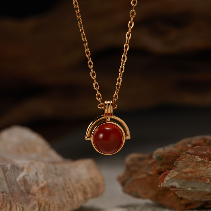 Pendant Necklace Classification 925 Sterling Silver Moonstone Agate Geometric Pendant Necklace