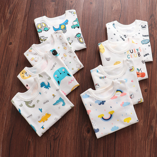 Combing-free children's warm underwear, baby pure cotton close-fitting autumn clothes for boys and girls, single clothing, pure cotton sleepwear