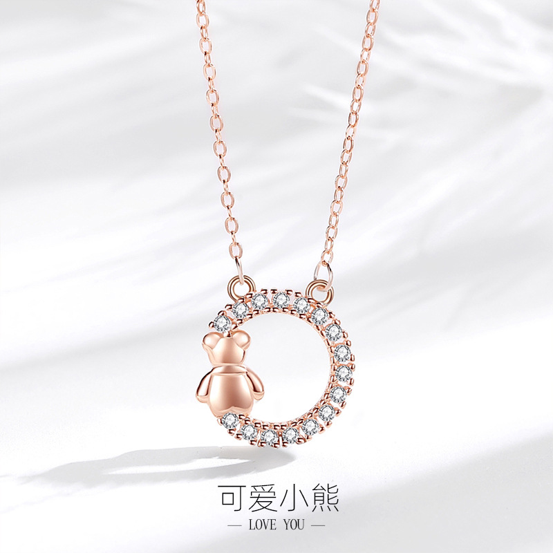 S925 Internet celebridad clavícula Collar para mujeres Corea del Sur primavera y verano nuevo oso redondo lindo temperamento hermoso animal collar