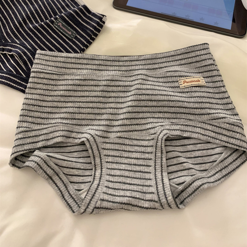 Ins Girl's Daily Life~Retro Stripesd Mid-Waist Hip-Covering Sports Style Small Boxer Briefs for Girls Pure Cotton Antibacterial