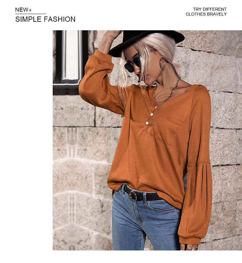 Einfarbiger Kapuzenpullover mit Taschenknopf_voghion.com