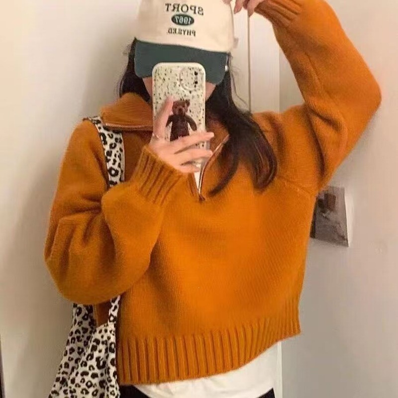 Korean Style Half-High Collar Zipper Pullover Sweater for Women 2026 Autumn and Winter New Design Stylish Versatile Knit Cardigan Korean Style Half-High Collar Zipper Pullover Sweater for Women 2026 Autumn and Winter New Design Stylish Versatile Knit Cardigan