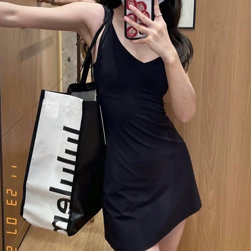 Lulu New Sports Skirt Fitness Clothes Anti-glare Fake Two-piece Tennis Skirt Yoga Dress with Chest Pocket