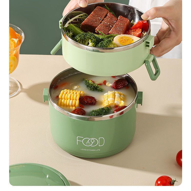 Caja de almuerzo de aislamiento de acero inoxidable de doble capa para empleados de oficina, caja de almuerzo de aislamiento de invierno con cubierta para empleados de oficina