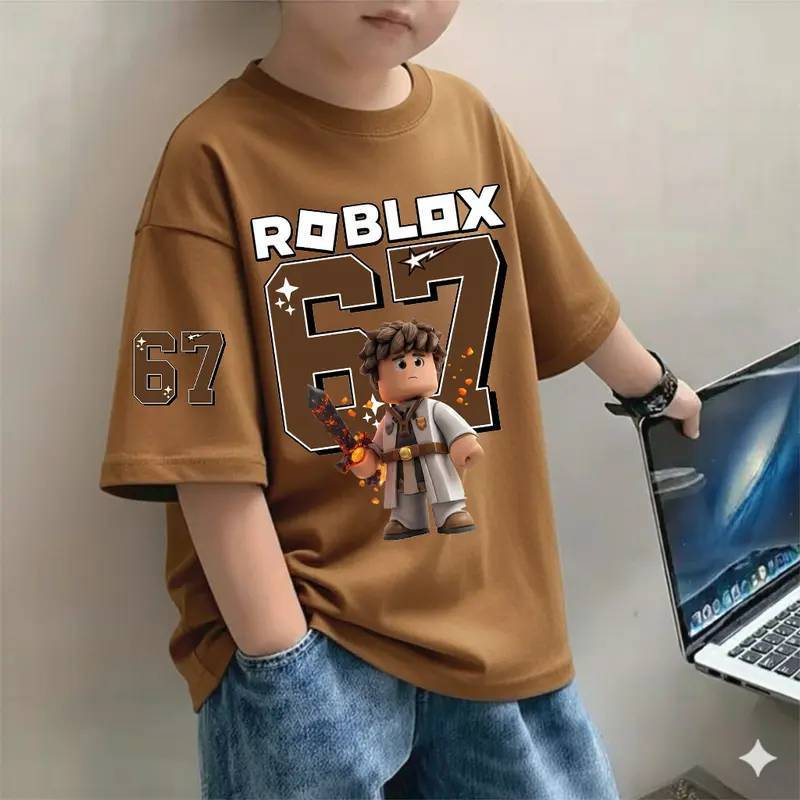 Cross-border pure cotton ROBLOX virtual world 67 print unisex T-shirt, loose casual round neck short sleeve